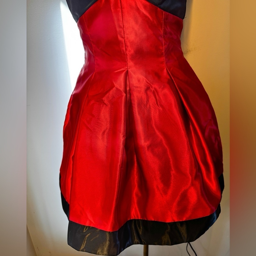 Jessica McClintock Gunne Sax Vtg Cherry Red 90’s Taffeta Strapless Dress Sz 3 - Picture 5 of 11